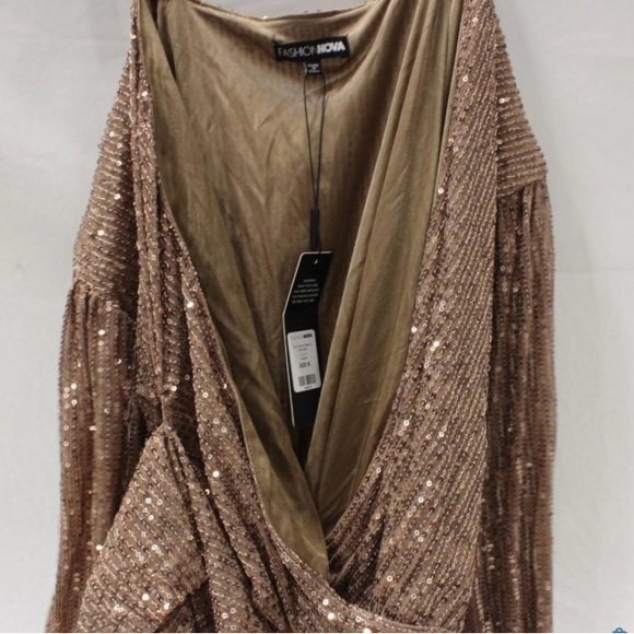 Fashion Nova Bronze Sequin Romper - Picture 4 of 6